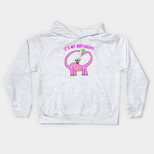 Pink Birthday Cake Diplodocus Dinosaur Kids Hoodie by EmmaFifield